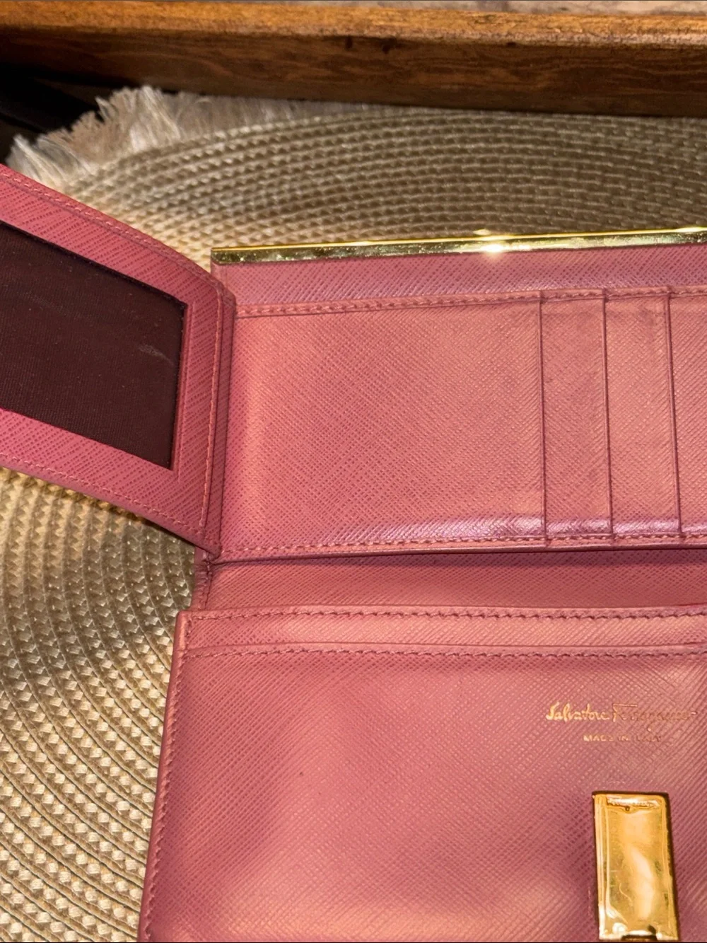 Salvatore Ferragamo Pink Leather Clutch Wallet with Gold Hardware
